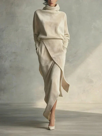 Ensemble en Velours de Couleur Unie avec Design Asymétrique