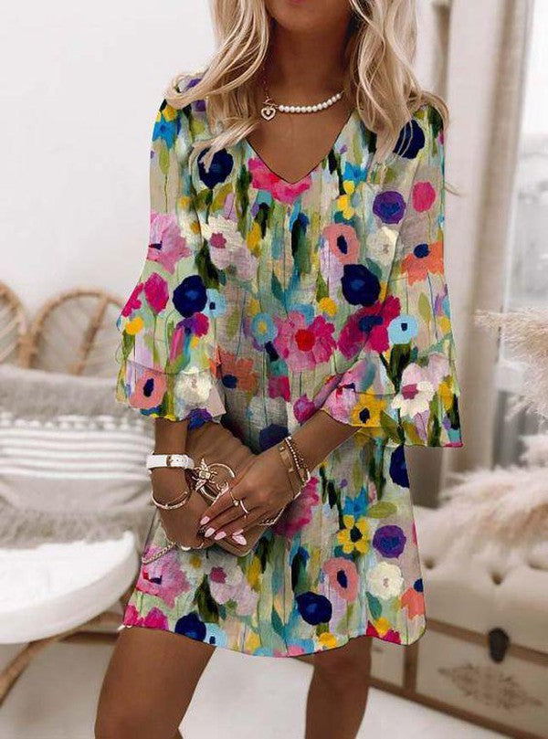 Tabitha - Robe Mini en Viscose avec Imprimé Floral Romantique