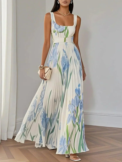 Robe Longue Plissée en Mousseline - Élégance Intemporelle