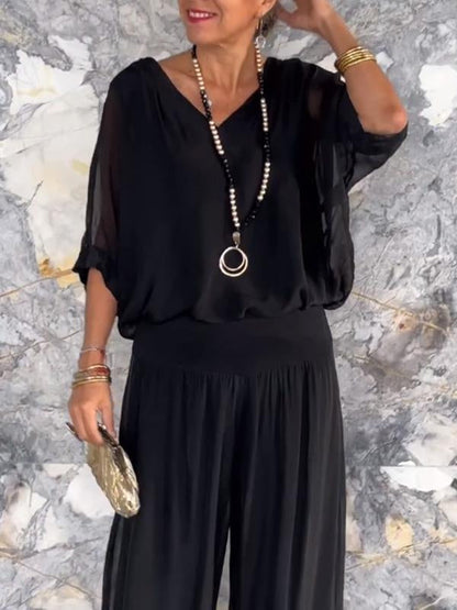 ESMERALDA – ENSEMBLE DE PANTALONS ÉLÉGANTS EN CHIFFON À JAMBES LARGES EN DEUX PIÈCES