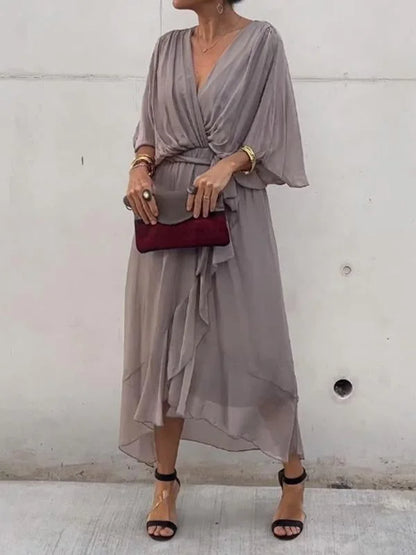 Loisa - Robe en Chiffon Élégante avec Décolleté en V