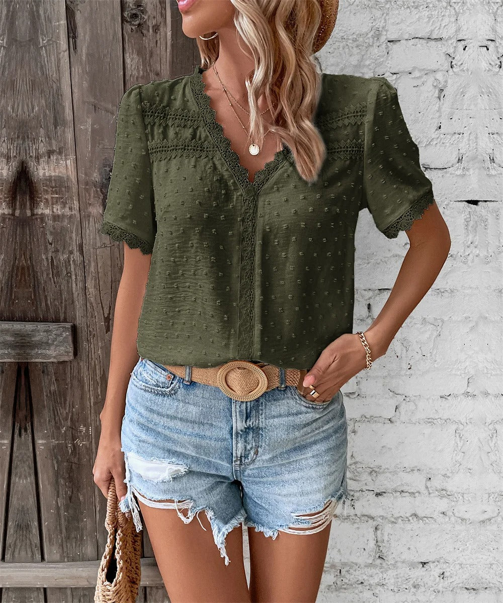 Maxine - Élégante Blouse d'Été à Col V