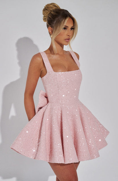 Yara - Robe Mini Sans Dos avec Paillettes et Nœud