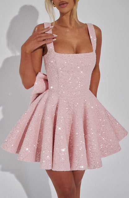 Yara - Robe Mini Sans Dos avec Paillettes et Nœud