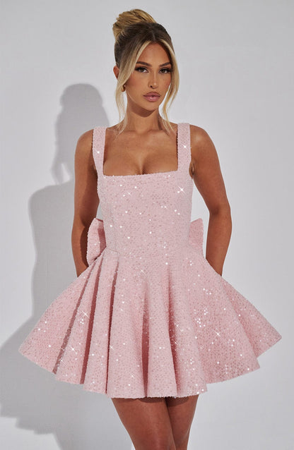 Yara - Robe Mini Sans Dos avec Paillettes et Nœud