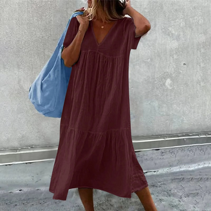 Deanna - Robe Casual Col V Polyvalente et Confortable