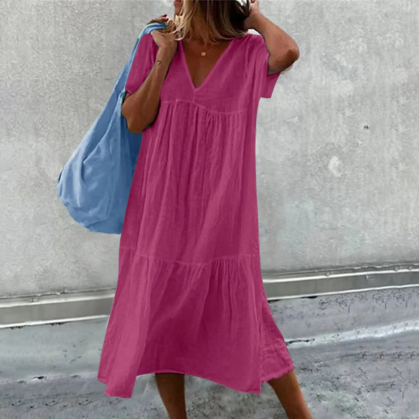 Deanna - Robe Casual Col V Polyvalente et Confortable