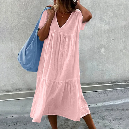 Deanna - Robe Casual Col V Polyvalente et Confortable