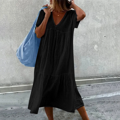 Deanna - Robe Casual Col V Polyvalente et Confortable
