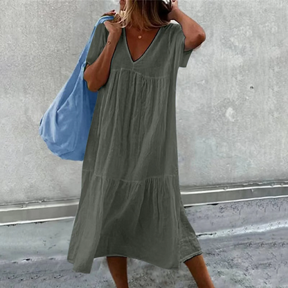 Deanna - Robe Casual Col V Polyvalente et Confortable