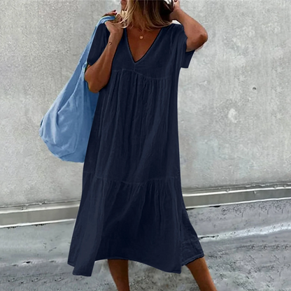 Deanna - Robe Casual Col V Polyvalente et Confortable