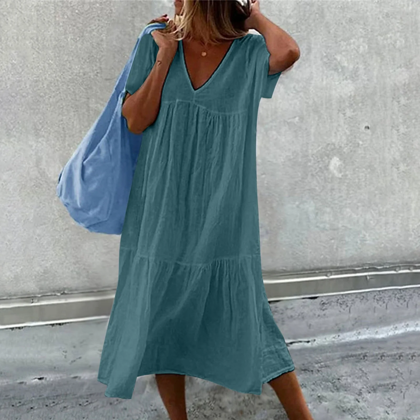 Deanna - Robe Casual Col V Polyvalente et Confortable