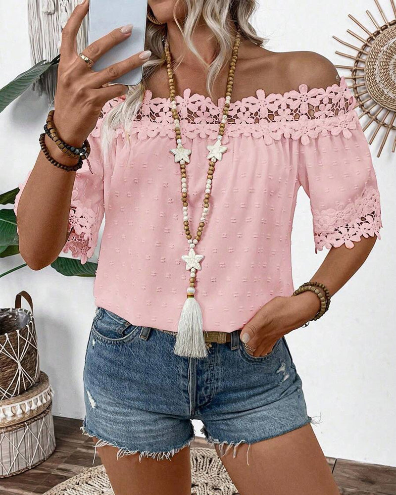 Blouse à Épaule Unique avec Dentelle et Fleur 3D