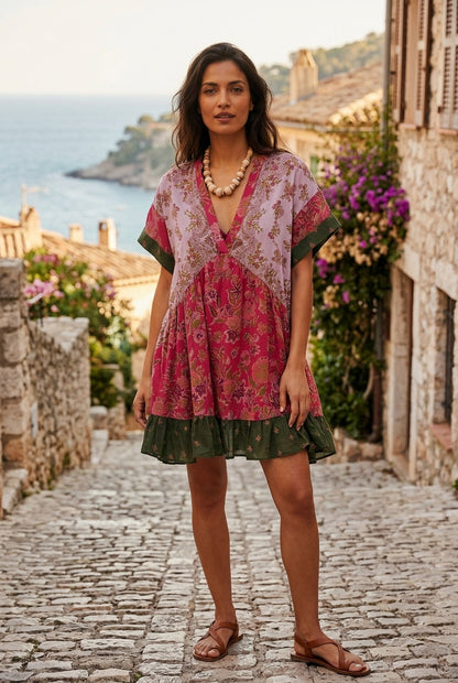 Robe Bohémienne Col V - Élégance Intemporelle