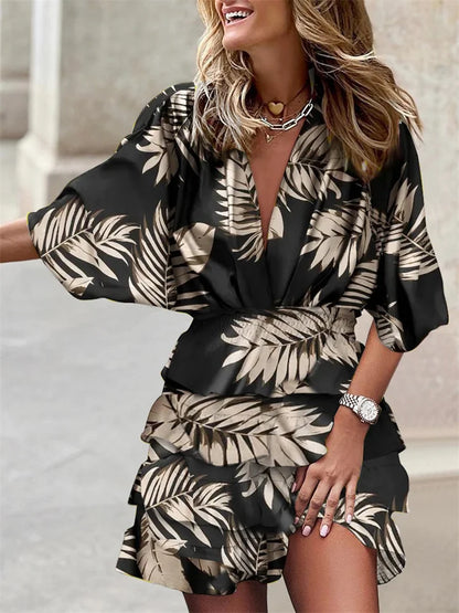 Niana - Robe élégante à décolleté en V et imprimé vivant
