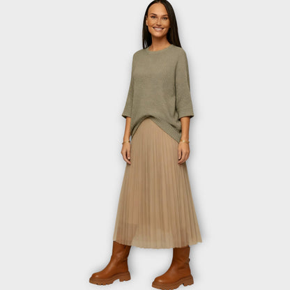 Ensemble Haut en Maille et Jupe Midi Plissée