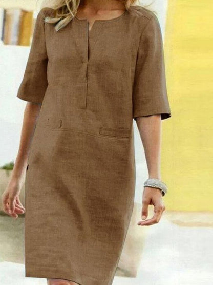 Rieke – Robe droite en lin avec décolleté en V