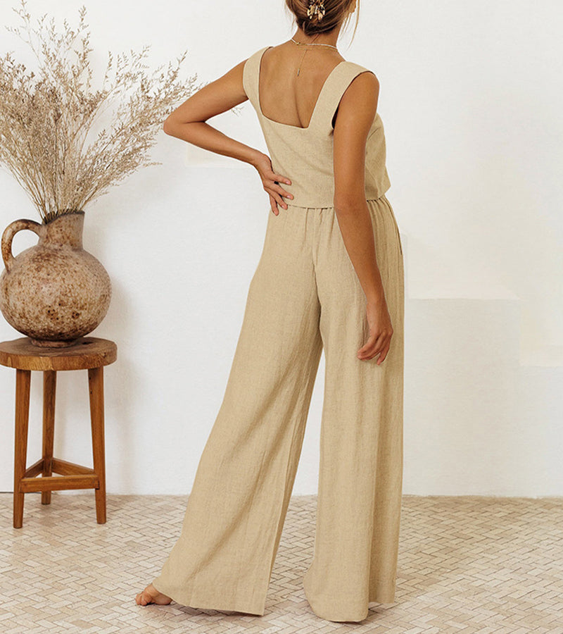 Evelyne - Ensemble Top Minimaliste Luxe & Pantalon Large