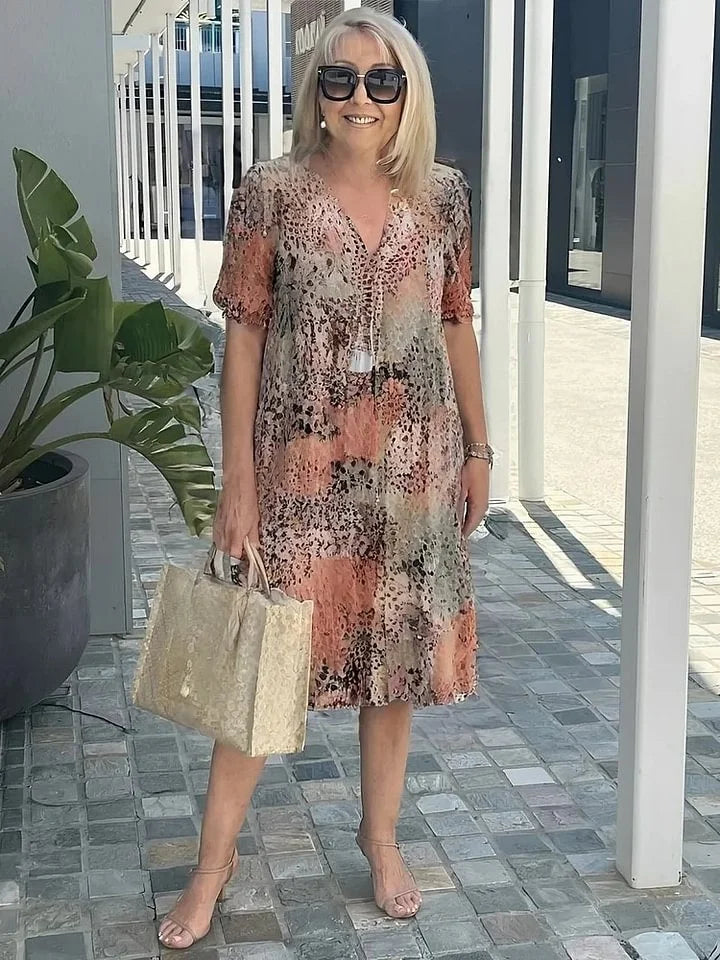 Emelith - Robe d'Été en Dentelle Léopard avec Décolleté en V