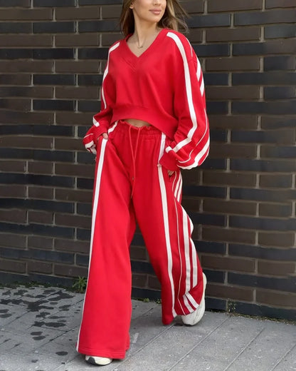 Ensemble de deux pièces en maille rayée et pantalon large