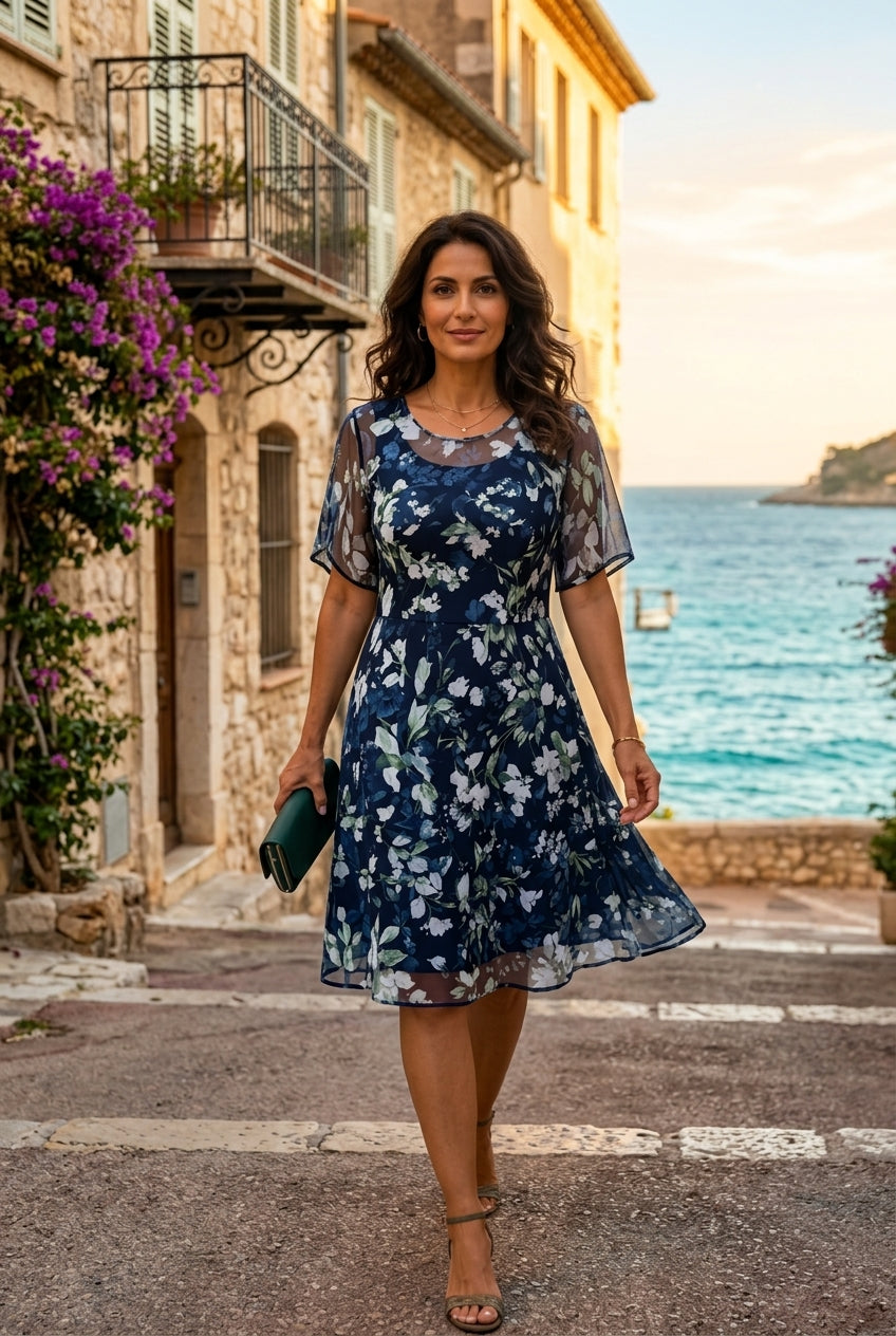 Robe midi en chiffon floral — Élégance naturelle et raffinée