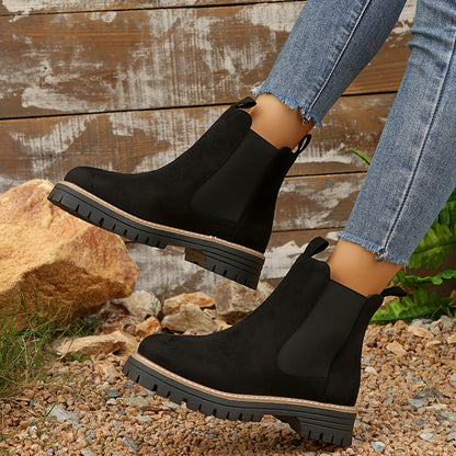 Bottines pour femmes en couleur unie avec semelle épaisse