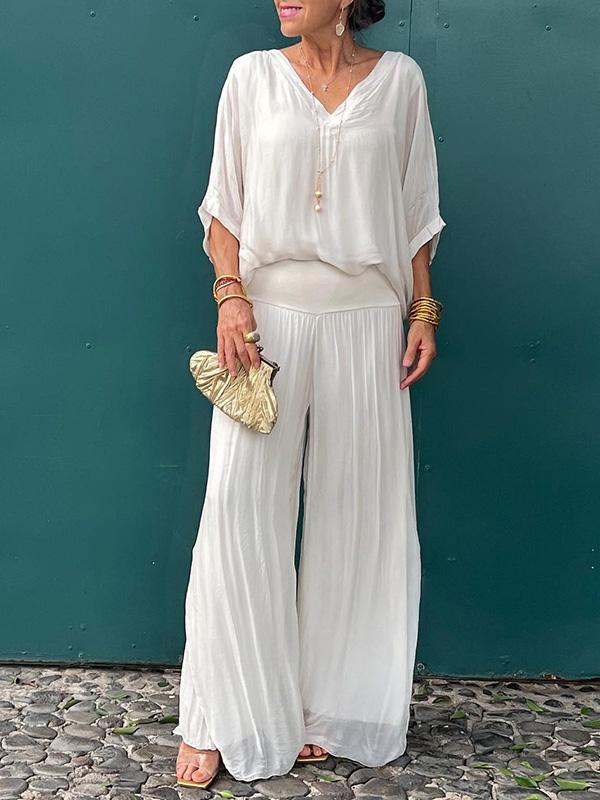 ESMERALDA – ENSEMBLE DE PANTALONS ÉLÉGANTS EN CHIFFON À JAMBES LARGES EN DEUX PIÈCES