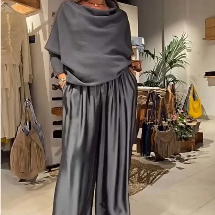 Ensemble chic de lounge à deux pièces avec épaules dénudées – doux, flatteur et élégamment sans effort