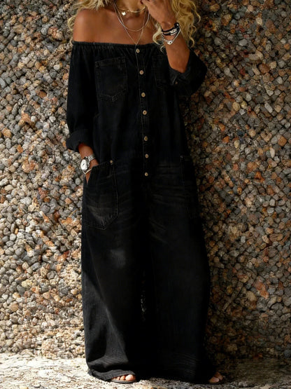Noa | Salopette en Denim avec Décolleté Off-Shoulder