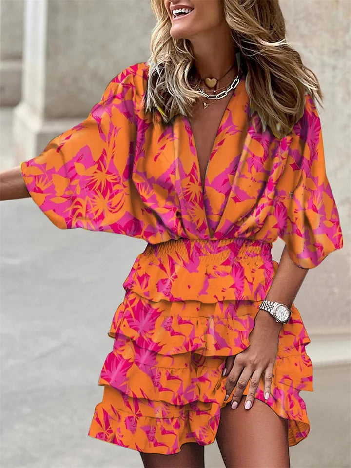 Niana - Robe élégante à décolleté en V et imprimé vivant