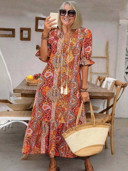 Carolette - Robe Maxi à Col avec Corde Boho