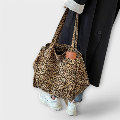 Sac à Bandoulière Élégant en Toile avec Imprimé Léopard
