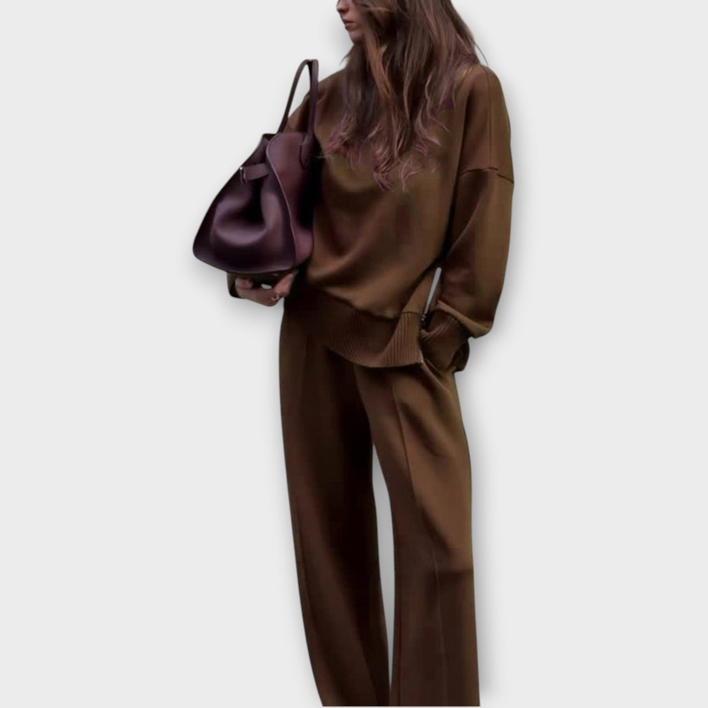 Ensemble Tricot Détente avec Pull Col Montant et Pantalons à Jambes Larges