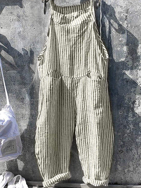 Salopette Rayée en Lin et Coton