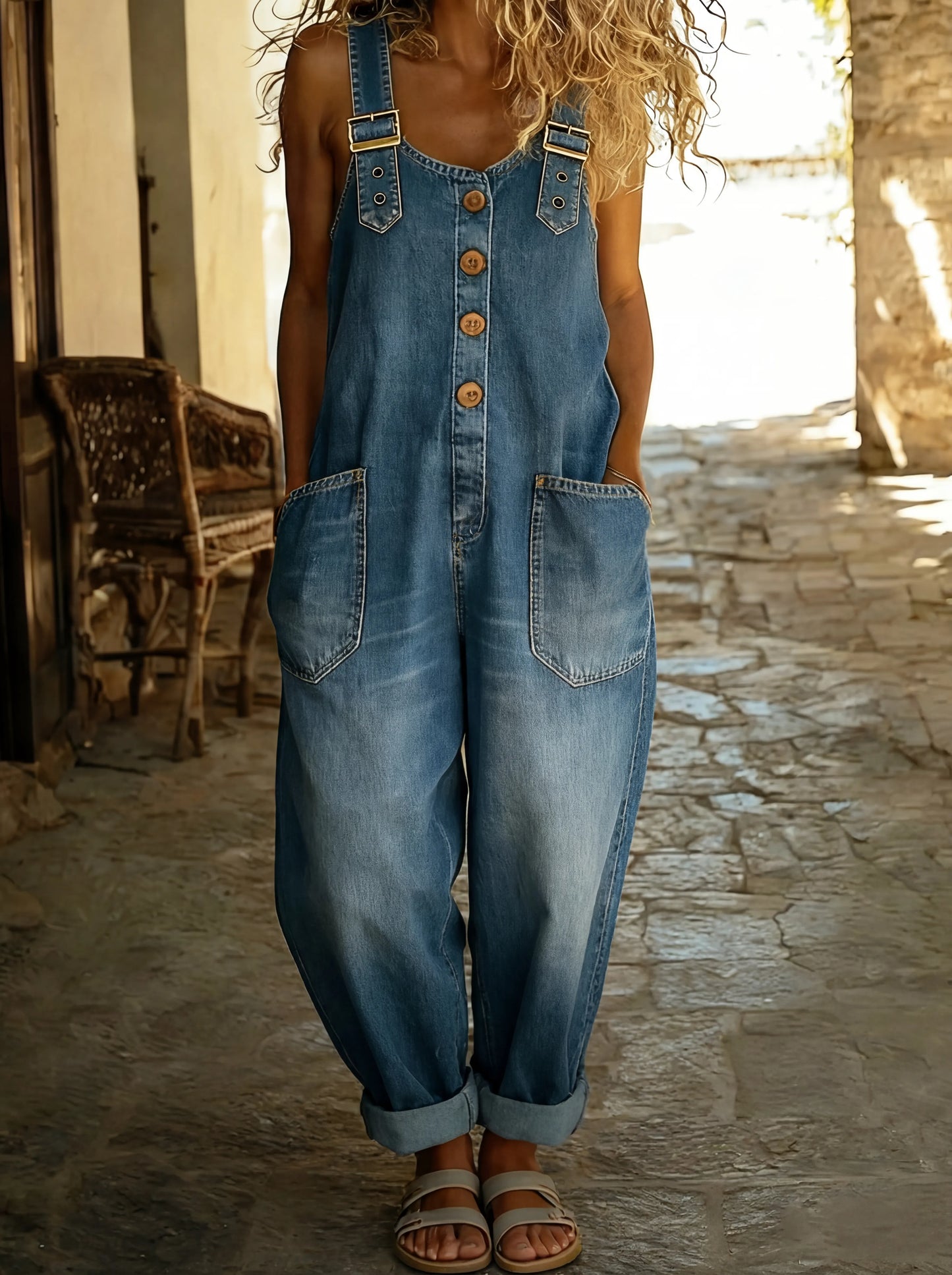 Rocio™ - Salopette décontractée en denim avec boucle réglable.