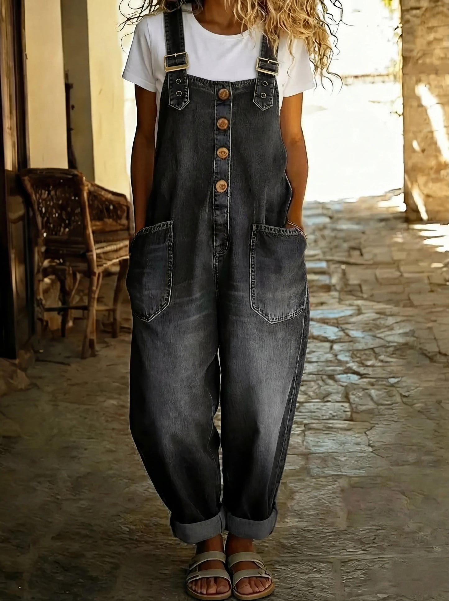 Rocio™ - Salopette décontractée en denim avec boucle réglable.