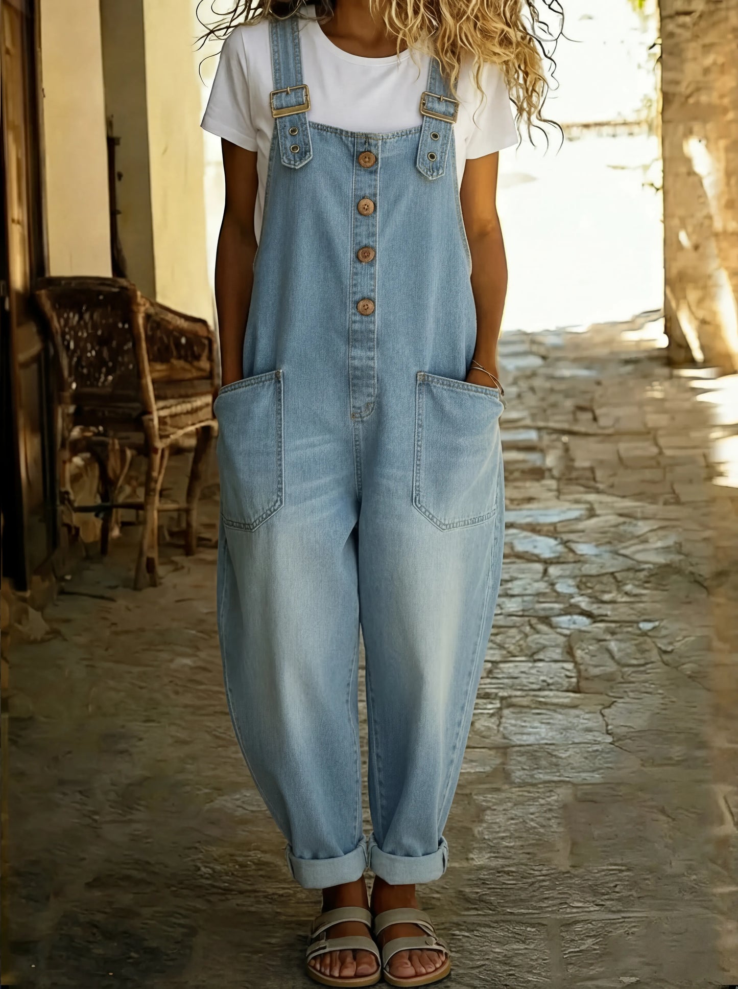 Rocio™ - Salopette décontractée en denim avec boucle réglable.