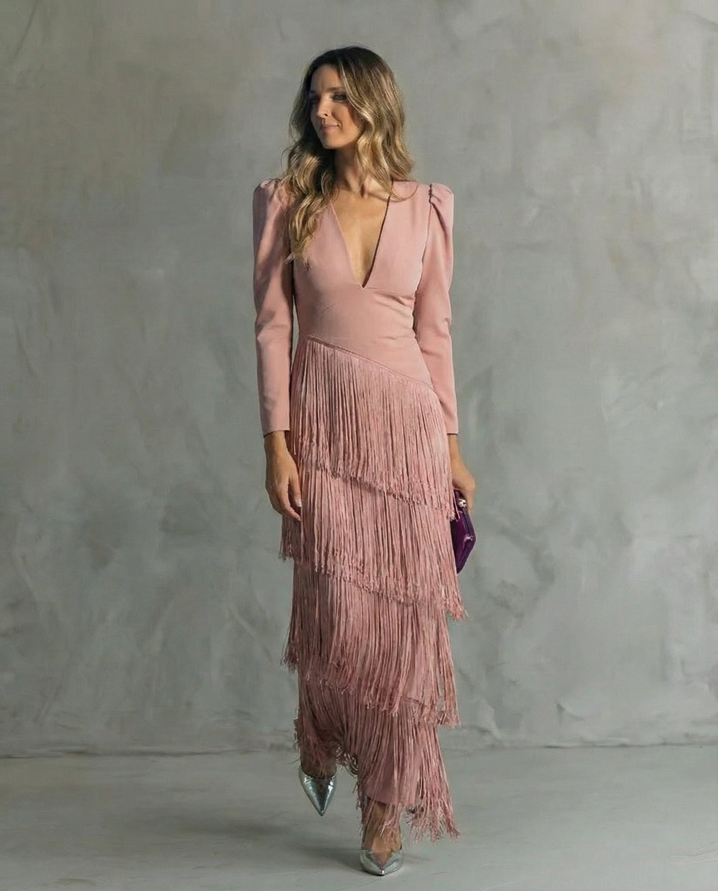 Elara™ | Élégante robe midi avec manches à franges