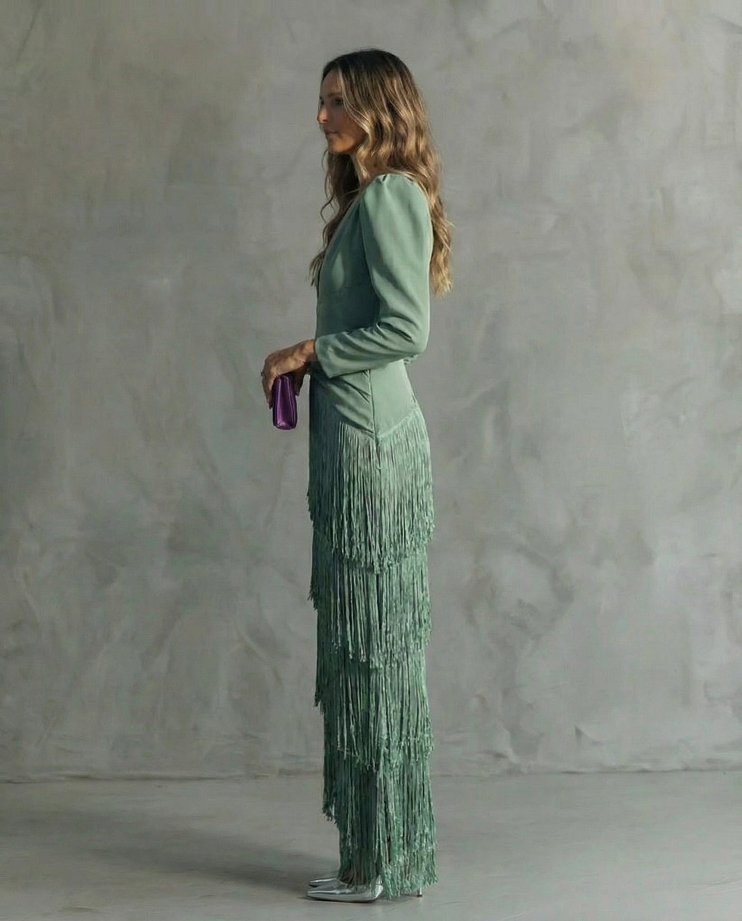 Elara™ | Élégante robe midi avec manches à franges