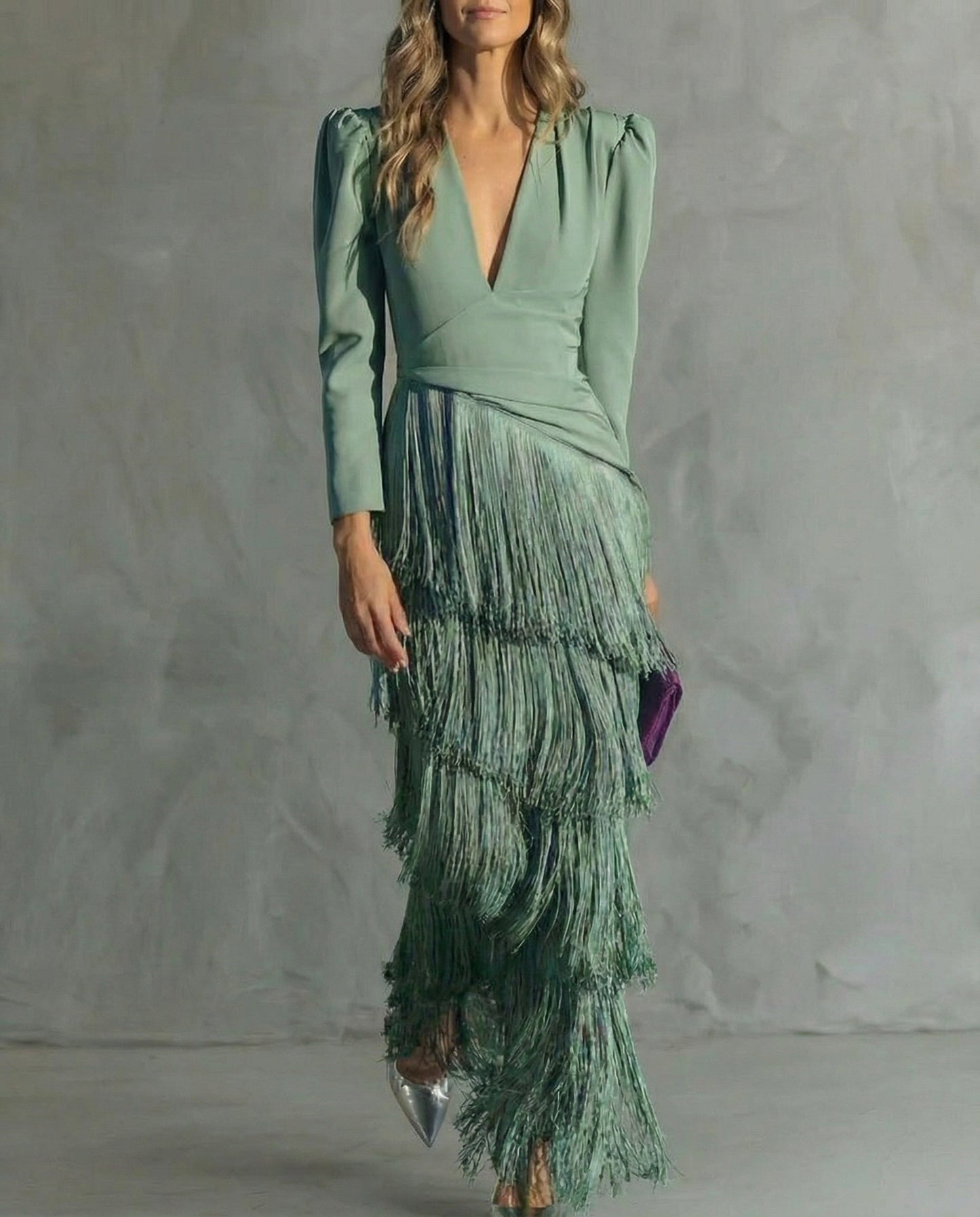 Elara™ | Élégante robe midi avec manches à franges
