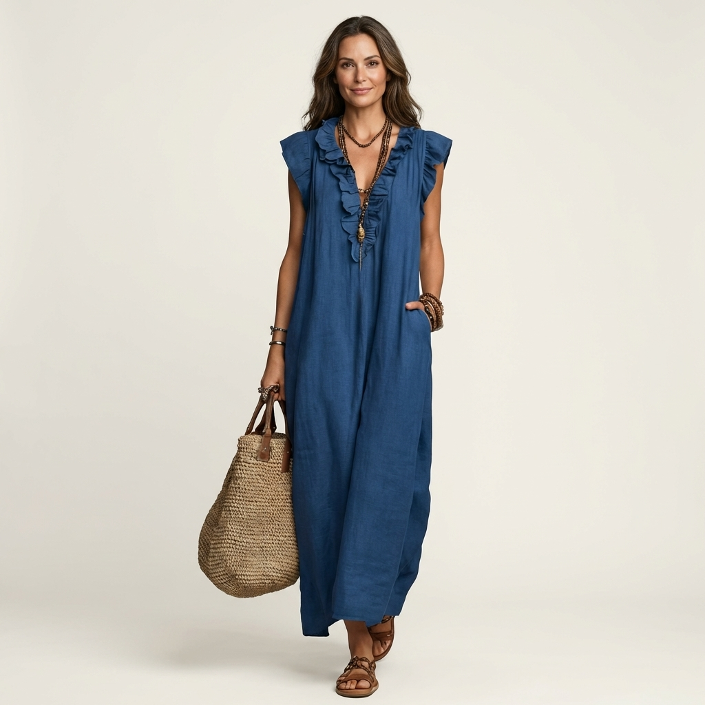 Robe Longue Josette - Élégance Fluide avec Volants
