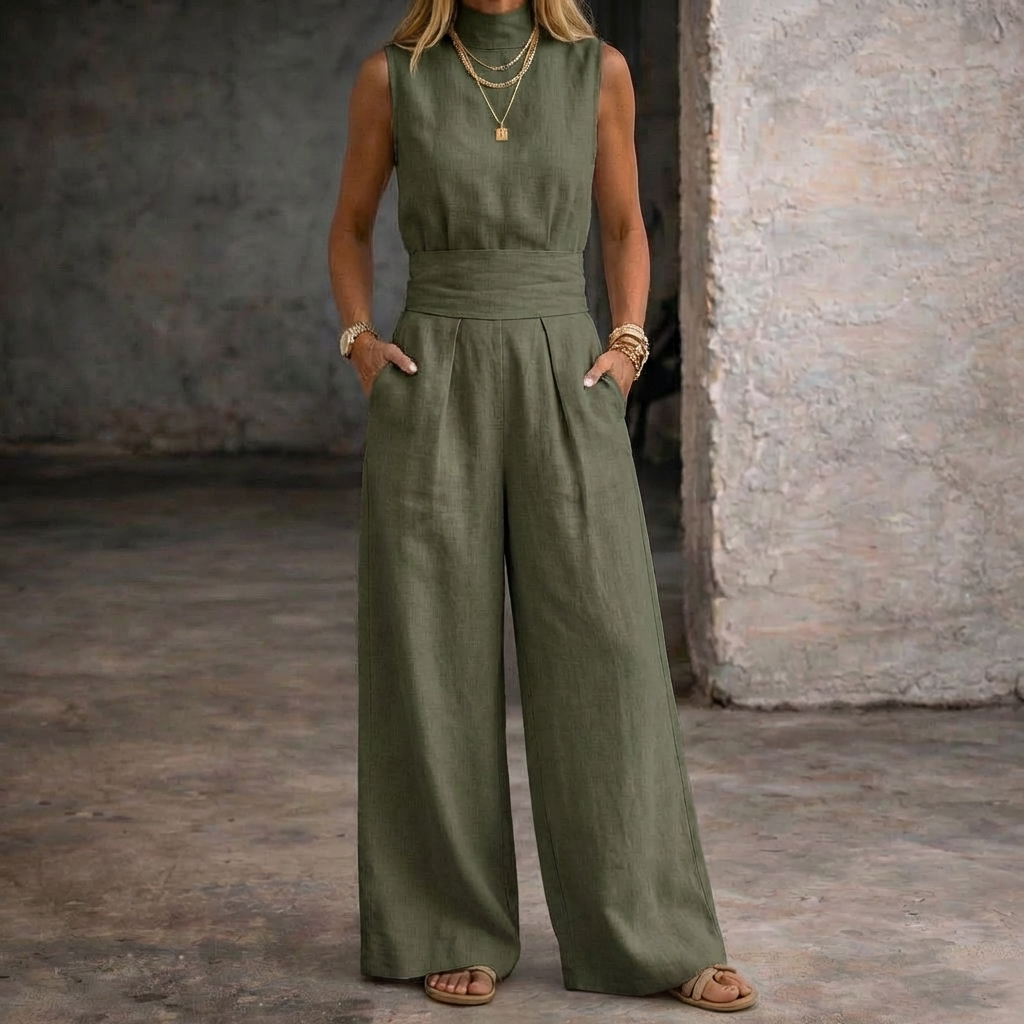 Viola | Combinaison en Lin Sans Manches avec Pantalons à Jambes Larges