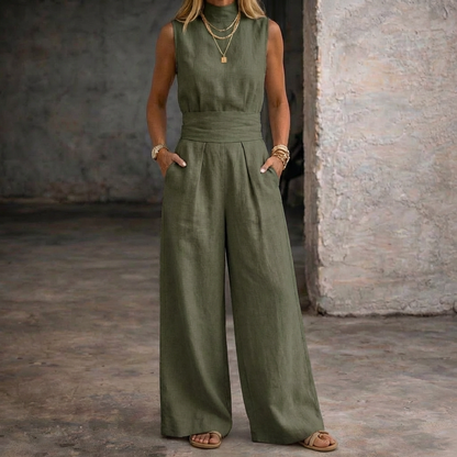 Viola | Combinaison en Lin Sans Manches avec Pantalons à Jambes Larges