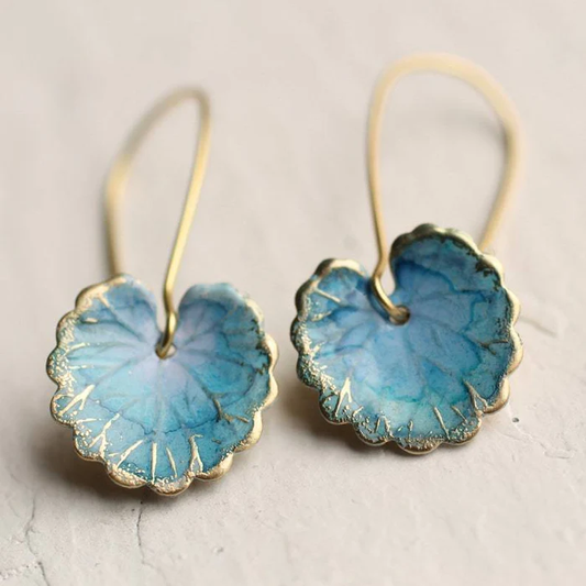 Boucles d'oreilles vintage en bleu avec feuilles