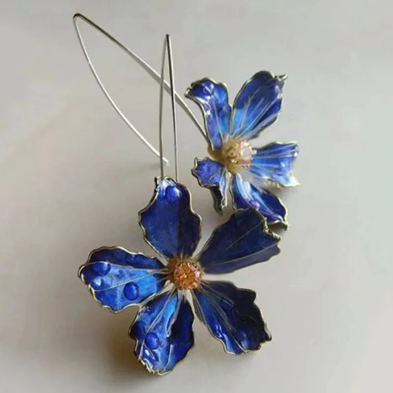 Boucles d'Oreilles Vintage à Fleurs en Bleu