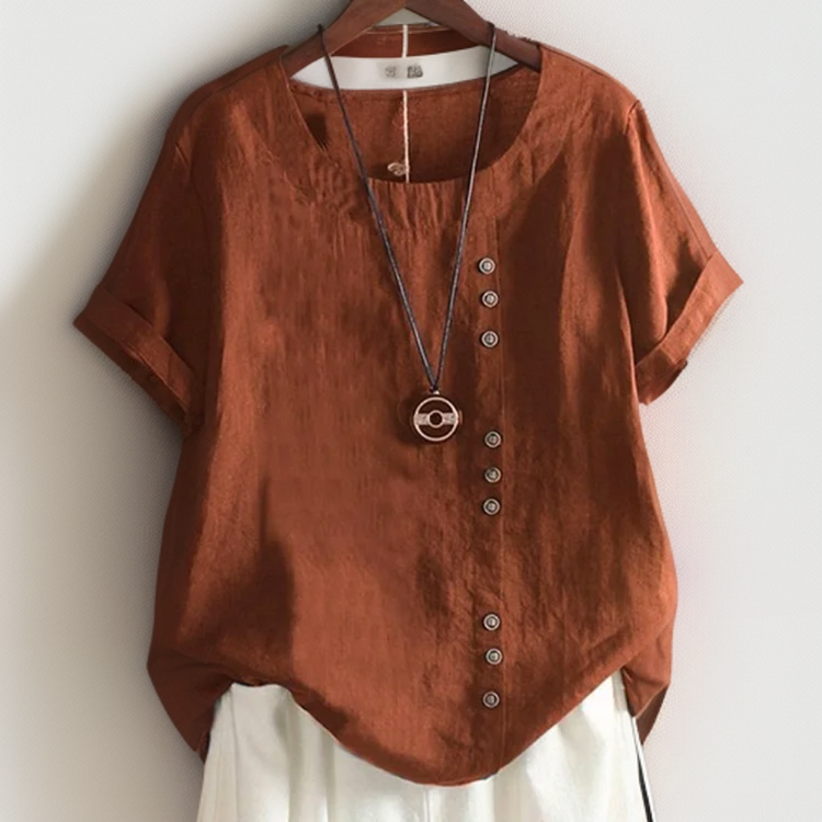 Joline┃T-shirt à Col Rond et Boutons