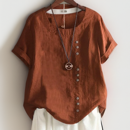 Joline┃T-shirt à Col Rond et Boutons