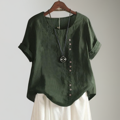 Joline┃T-shirt à Col Rond et Boutons