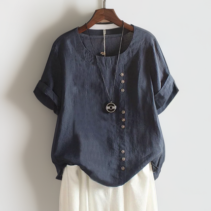 Joline┃T-shirt à Col Rond et Boutons