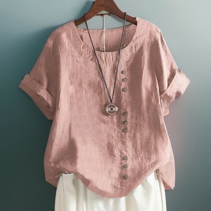 Joline┃T-shirt à Col Rond et Boutons